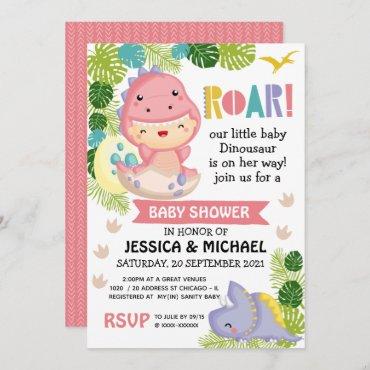 Roar It's A Girl Dinosaur Baby Shower Invitation