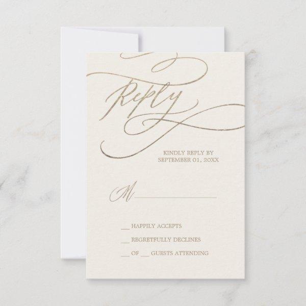 Romantic Gold Calligraphy | Ivory Simple RSVP Card