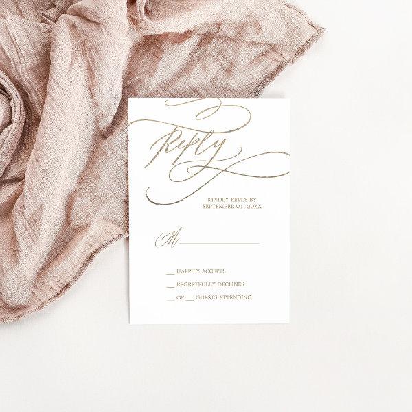 Romantic Gold Calligraphy Simple RSVP Card