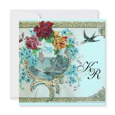 ROMANTİCA 3 MONOGRAM Pink Blue Wedding Announcement