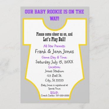 Rookie Baby Shower Invite Purple & Gold