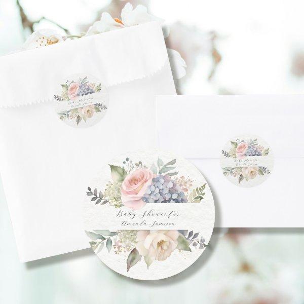 Rose Garden Sweet Butterfly Pink Baby Girl Shower Square Sticker