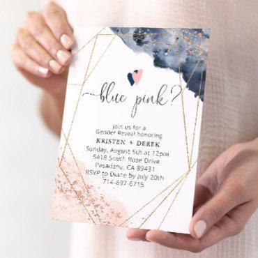 Rose Gold and Navy Blue Watercolor Gender Reveal
