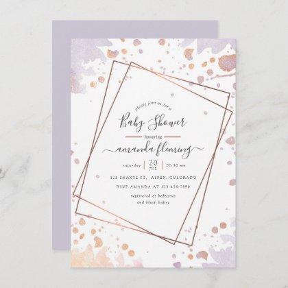 Rose Gold and Pastel Purple Geometric Baby Shower Invitation