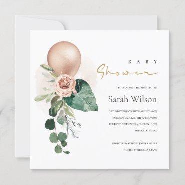 ROSE GOLD BALLOON FLORAL BUNCH BABY SHOWER INVITE