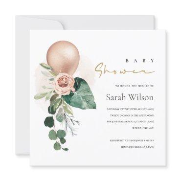 ROSE GOLD BALLOON FLORAL BUNCH BABY SHOWER INVITE