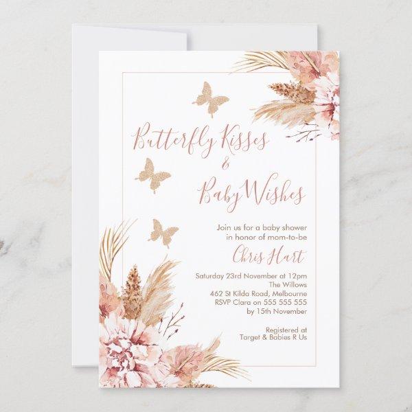 Rose Gold Boho Floral Butterfly Kisses