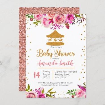 Rose Gold Circus baby shower invitation
