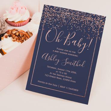 Rose gold confetti navy typography