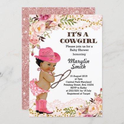 Rose Gold Cowgirl Baby Shower African American Invitation