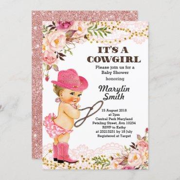 Rose Gold Cowgirl Baby Shower Girl Invitation