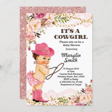 Rose Gold Cowgirl Baby Shower lace Invitation
