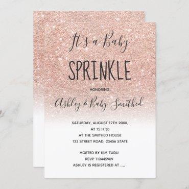 Rose gold faux glitter white ombre baby sprinkle invitation