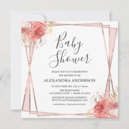 Rose Gold Floral Elegant Modern Baby Shower Invitation