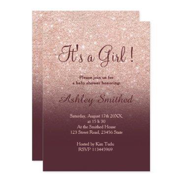 Rose gold glitter burgundy ombre girl