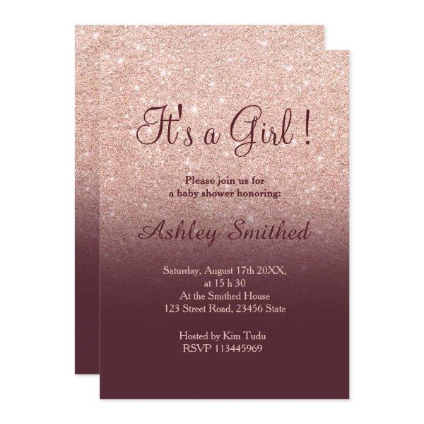 Rose gold glitter burgundy ombre girl