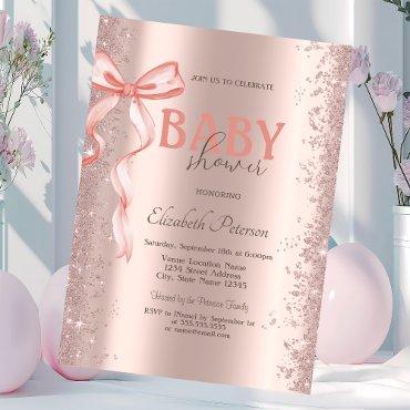 Rose Gold Glitter Confetti Pink Bow