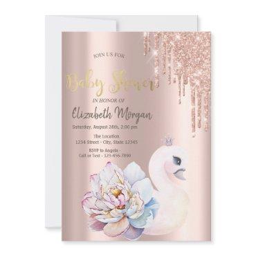 Rose Gold Glitter Drips Baby Swan