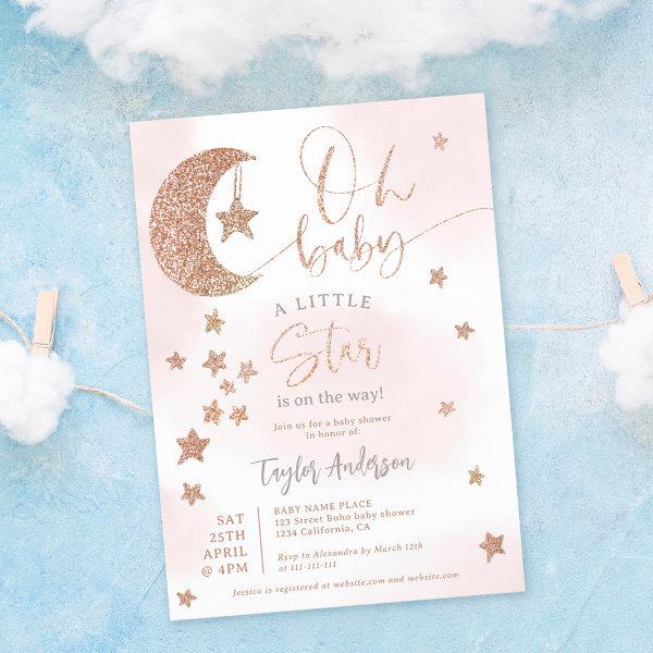 Rose gold glitter moon stars clouds oh