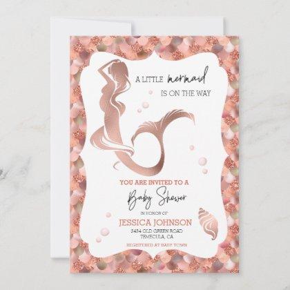 Rose Gold Little Mermaid Baby Shower  Invitation