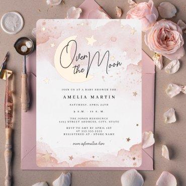 Rose Gold Over the Moon Blush Baby Shower Foil