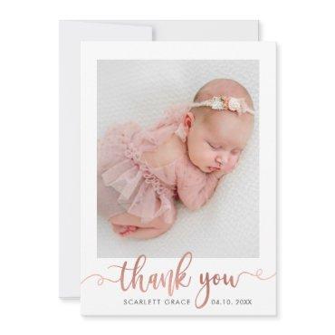 Rose Gold Script Minimalist Baby Photo Thank You