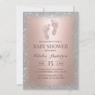 Rose Gold Silver Glitter Boy Girl Baby Shower Invitation