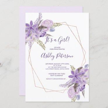 Rose gold watercolor purple floral