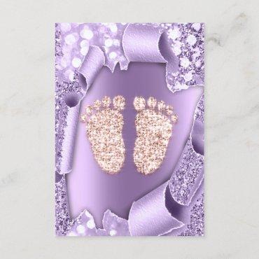 Rose Purple  Baby Shower Feet Boy Girl 3d Glitter Invitation