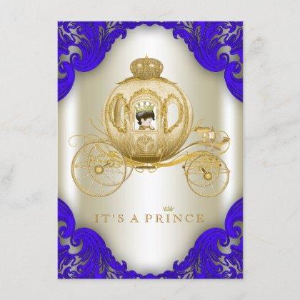 Royal Blue and Gold Carriage Prince Baby Shower Invitation