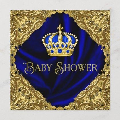 Royal Blue and Gold Crown Baby Shower Invitation