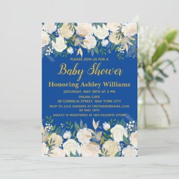 Royal Blue and Gold Oh Baby Shower Invitations Boy