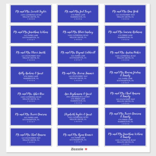 Royal Blue and White Wedding Guest Address Labels