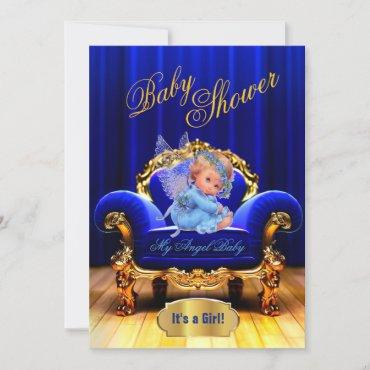 Royal Blue Baby Angel It's a Girl Baby Shower Invi
