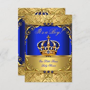 Royal Blue Damask Gold Crown Baby Shower Boy SMALL