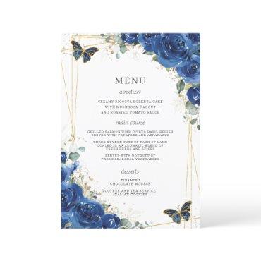 Royal Blue Floral Butterflies Quinceanera Menu