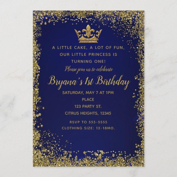 Royal Blue & Gold Glitter Crown 1ST Birthday Party