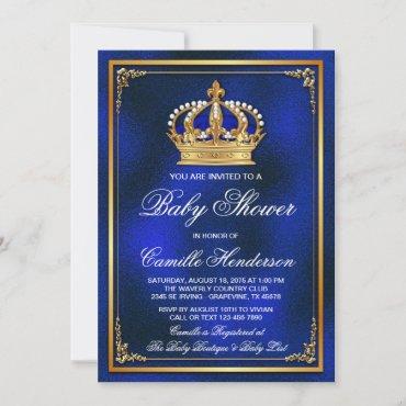 Royal Blue Gold Prince Baby Shower Invitation