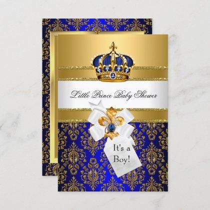 Royal Blue Little Prince Crown Baby Shower Invite