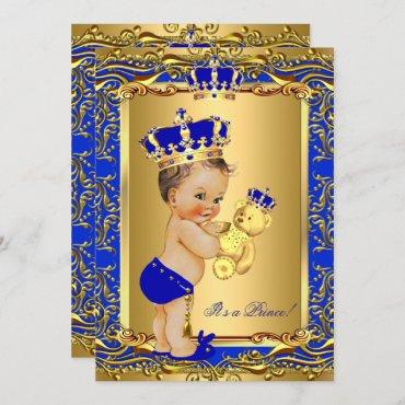 Royal Blue Prince Crown Baby Shower Bear Brunette