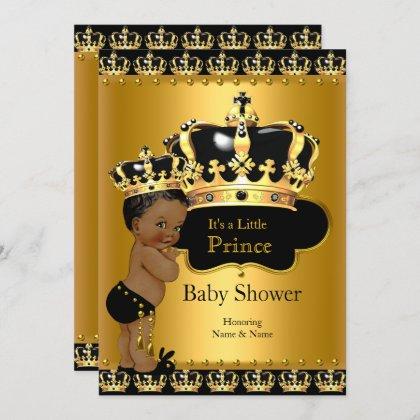 Royal Prince Baby Shower Black Gold Ethnic Invitation