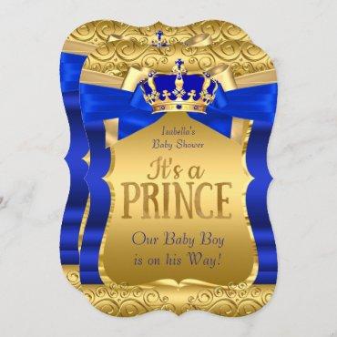 Royal Prince Baby Shower Blue Gold Bow Boy Invitation