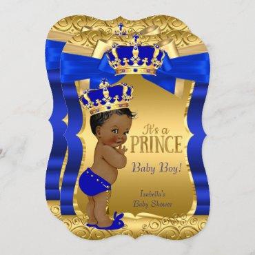 Royal Prince Baby Shower Blue Gold Bow Ethnic Invitation
