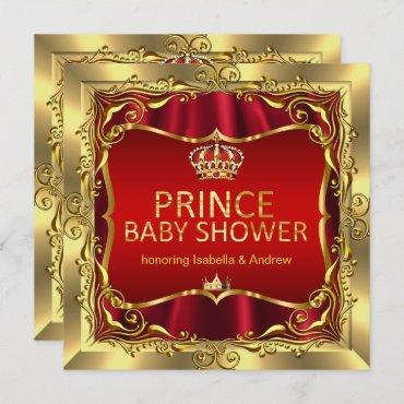 Royal Prince Baby Shower Boy Red Gold Invitation