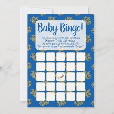 Royal Prince Bingo Baby Shower Game Blue Invitation