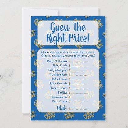 Royal Prince Guess The Price Baby Shower Game Invitation