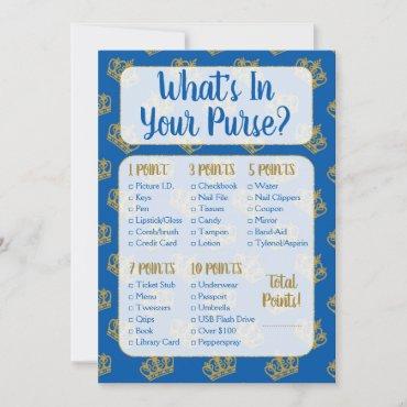 Royal Prince What's In Your Purse Baby Shower Game Invitation