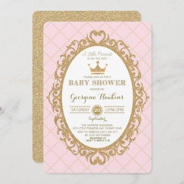 Royal Princess Crown Pink Gold Baby Shower Invite