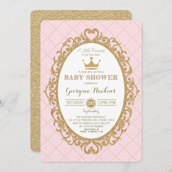 Royal Princess Crown Pink Gold Baby Shower Invite