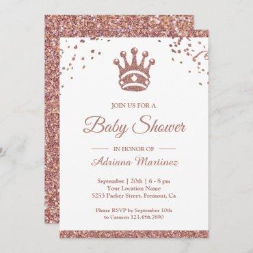 Royal Princess Rose Gold Glitter Baby Shower Invitation